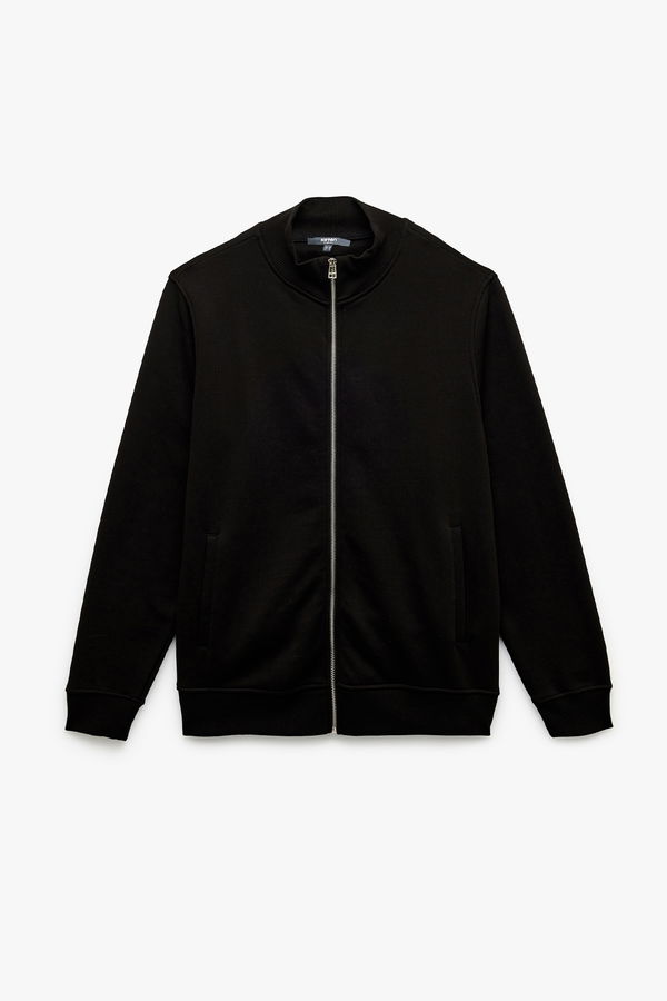 Koton Erkek Basic Fermuarlı Sweatshirt SIYAH