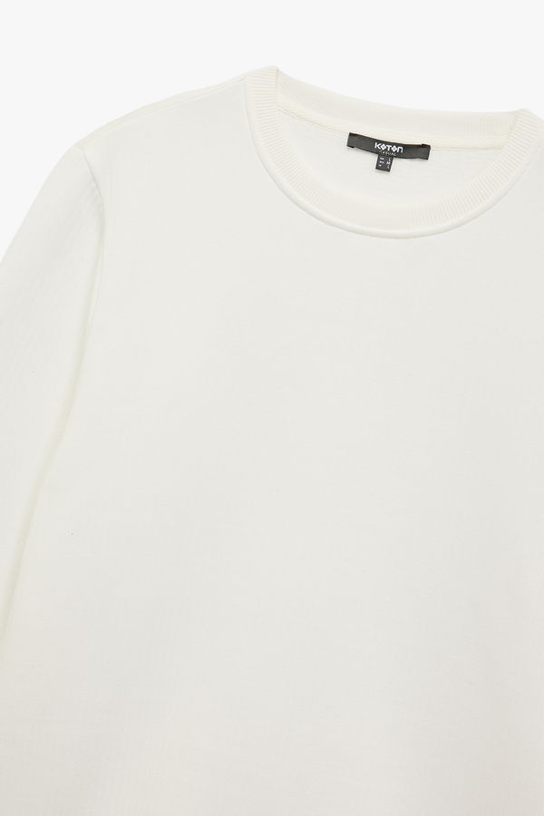 Koton Erkek Bisiklet Yaka Basic Sweatshirt EKRU