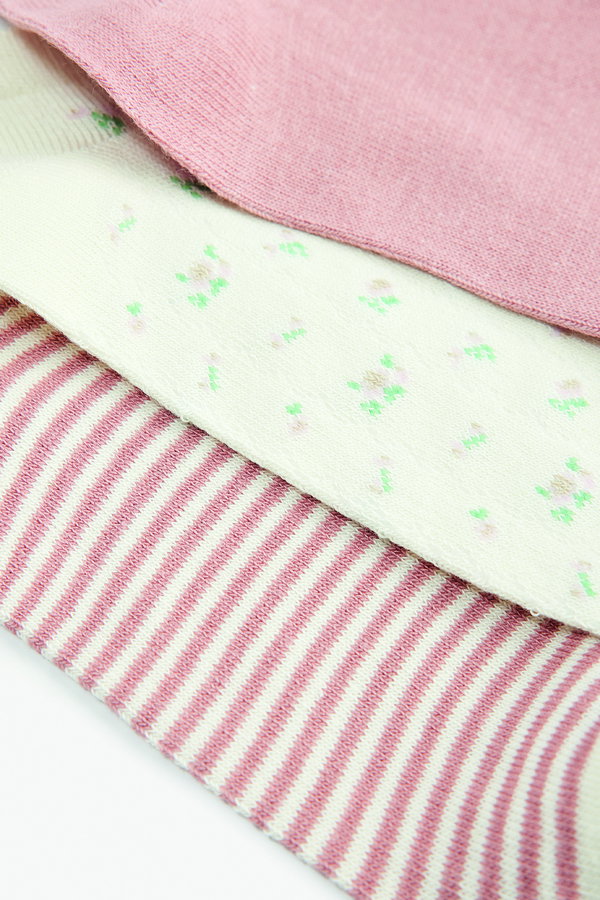 Koton Kadın Çizgili Çiçekli Pamuklu 3lü Patik Çorap Seti Çok Renkli