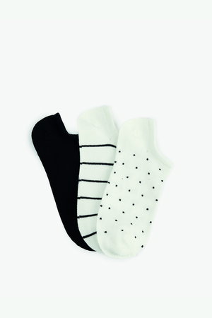 Koton Kadın Desenli Pamuklu 3lü Görünmez Çorap Seti Çok Renkli