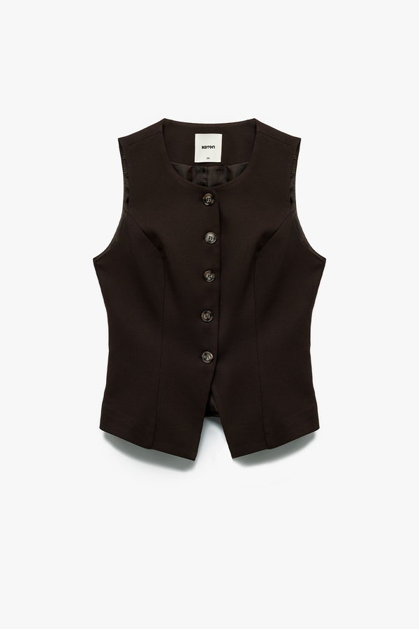 Koton Kadın Kolsuz Blazer Yelek KAHVERENGI Koton Kadın Kolsuz Blazer Yelek KAHVERENGI