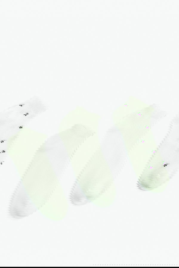 Koton Kadın Meyve Desenli Pamuklu 3lü Patik Çorap Seti BEYAZ