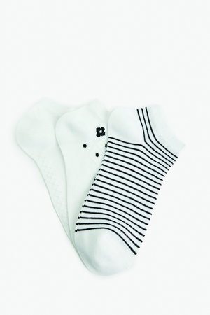 Koton Kadın Pamuklu Desenli 3lü Patik Çorap Seti BEYAZ