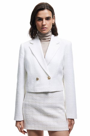 Koton Kadın Tüvit Crop Blazer Ceket EKRU Koton Kadın Tüvit Crop Blazer Ceket EKRU