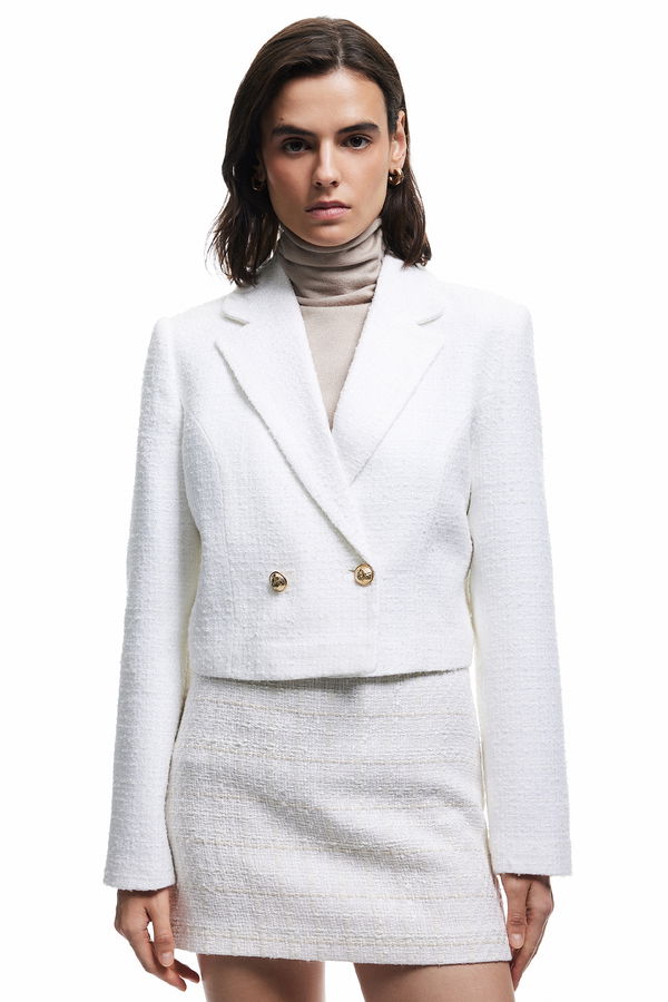 Koton Kadın Tüvit Crop Blazer Ceket EKRU Koton Kadın Tüvit Crop Blazer Ceket EKRU