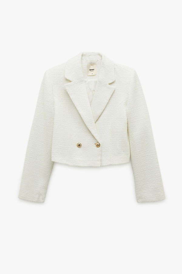 Koton Kadın Tüvit Crop Blazer Ceket EKRU Koton Kadın Tüvit Crop Blazer Ceket EKRU