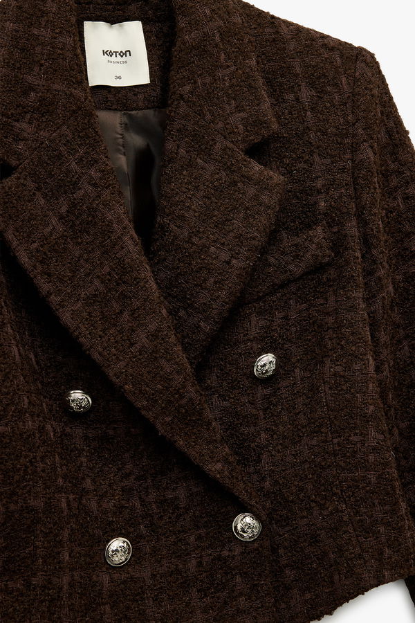 Koton Kadın Tüvit Crop Blazer Ceket KAHVERENGI Koton Kadın Tüvit Crop Blazer Ceket KAHVERENGI
