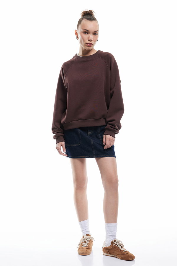 Koton Kadın Şardonlu Oversize Sweatshirt KAHVERENGI Koton Kadın Şardonlu Oversize Sweatshirt KAHVERENGI