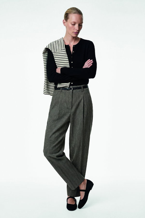 Koton Kemer Detaylı Cepli Yüksek Bel Ekoseli Cigarette Pantolon ANTRASİT