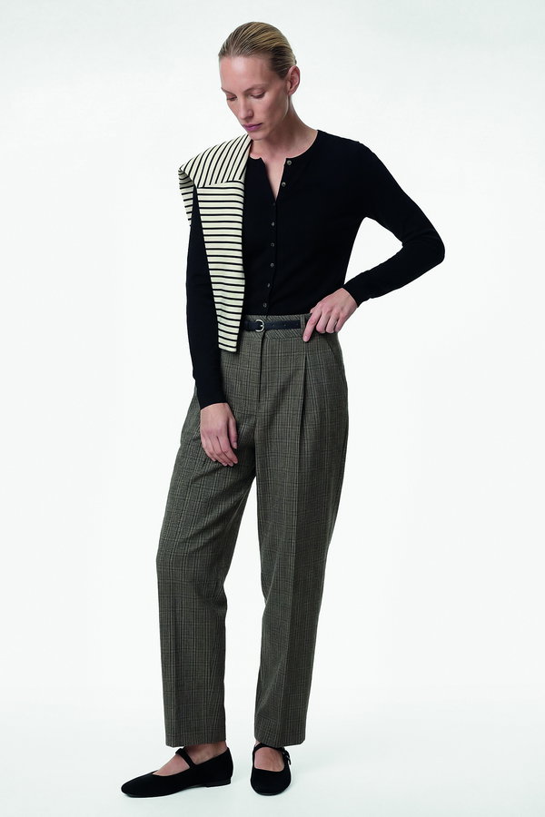 Koton Kemer Detaylı Cepli Yüksek Bel Ekoseli Cigarette Pantolon ANTRASİT