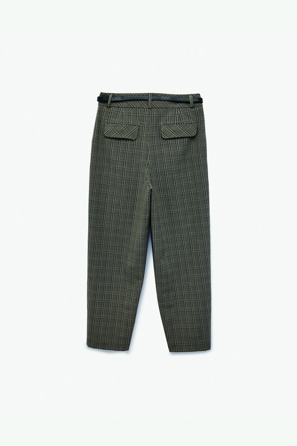 Koton Kemer Detaylı Cepli Yüksek Bel Ekoseli Cigarette Pantolon ANTRASİT