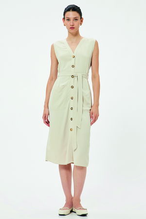 Koton Kemer Detaylı  Midi Boy Kolsuz Elbise BEJ Koton Kemer Detaylı  Midi Boy Kolsuz Elbise BEJ