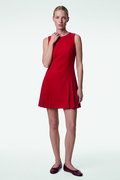 Koton Kolsuz U Yaka Dikiş Detaylı Mini Pileli Elbise Kırmızı