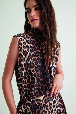 Koton Leopar Dik Yaka Bluz KAHVE Koton Leopar Dik Yaka Bluz KAHVE