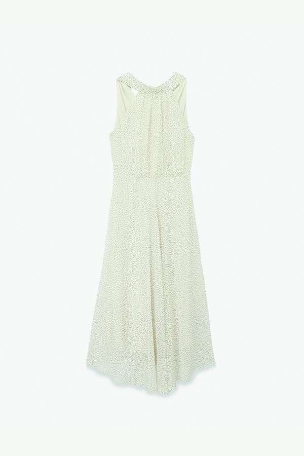 Koton Midi Boy Puantiyeli Halter Yaka Şifon Elbise EKRU