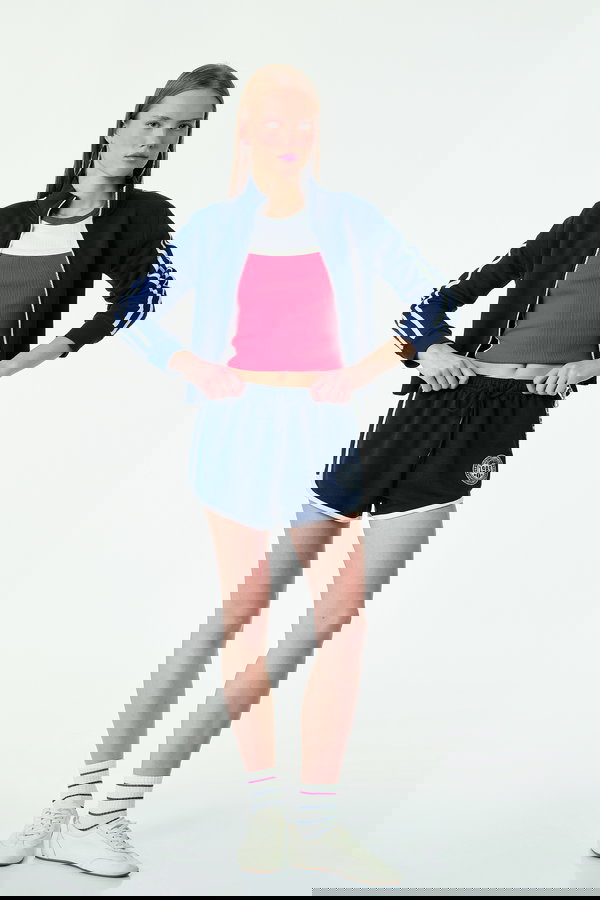 Koton Nakış Detaylı Beli Lastikli Biyeli Mini Şort LACİVERT