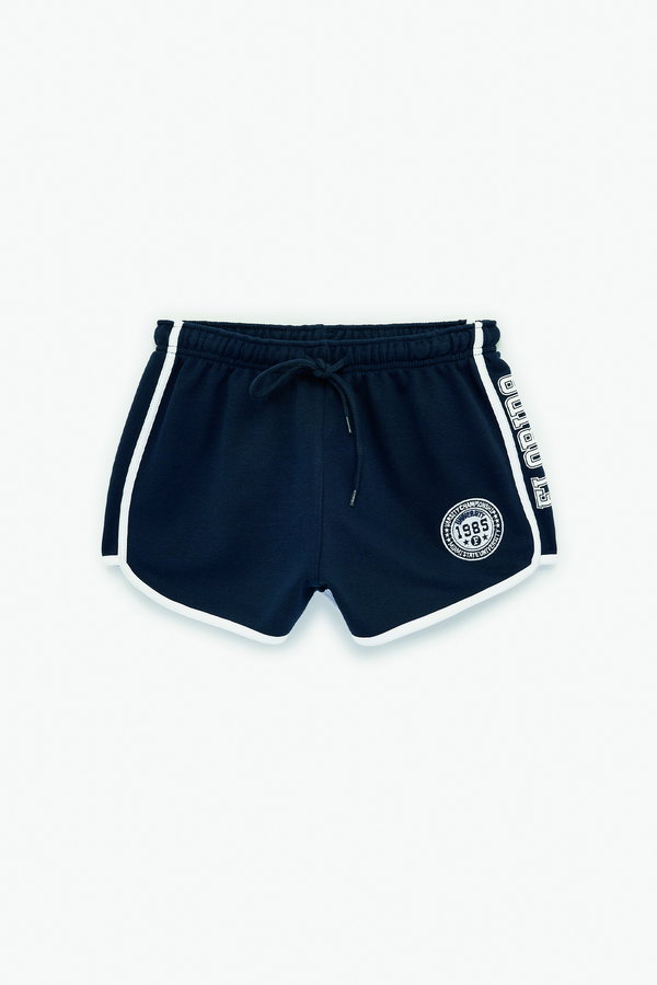 Koton Nakış Detaylı Beli Lastikli Biyeli Mini Şort LACİVERT