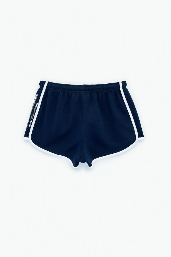 Koton Nakış Detaylı Beli Lastikli Biyeli Mini Şort LACİVERT