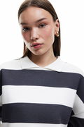 Koton Oversize Şardonlu Polo Yaka Sweatshirt EKRU