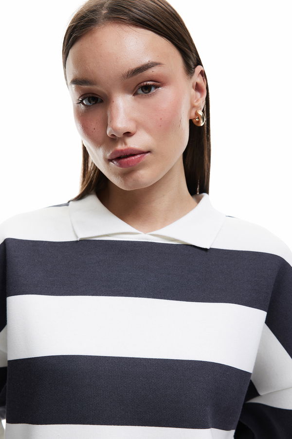 Koton Oversize Şardonlu Polo Yaka Sweatshirt EKRU Koton Oversize Şardonlu Polo Yaka Sweatshirt EKRU