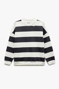 Koton Oversize Şardonlu Polo Yaka Sweatshirt EKRU