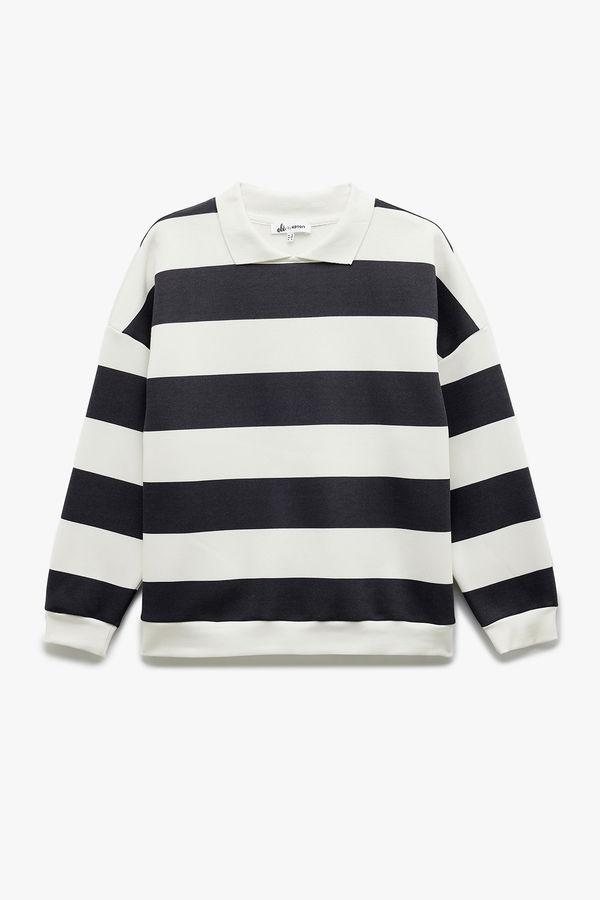 Koton Oversize Şardonlu Polo Yaka Sweatshirt EKRU Koton Oversize Şardonlu Polo Yaka Sweatshirt EKRU