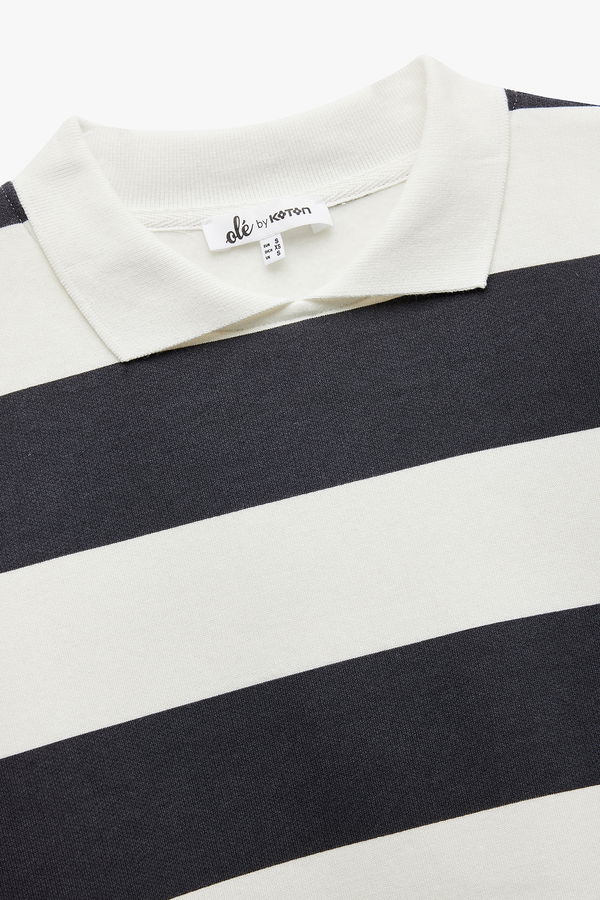 Koton Oversize Şardonlu Polo Yaka Sweatshirt EKRU Koton Oversize Şardonlu Polo Yaka Sweatshirt EKRU