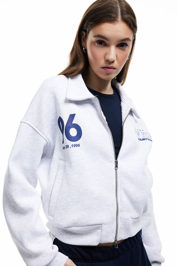 Koton Şardonlu Fermuarlı Sweatshirt GRI Koton Şardonlu Fermuarlı Sweatshirt GRI