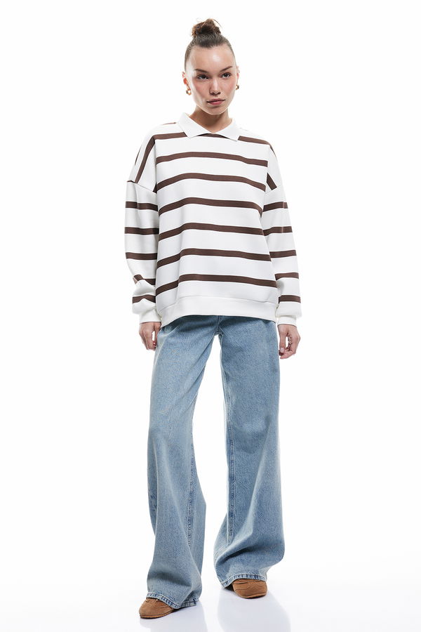 Koton Şardonlu Kadın Oversize Sweatshirt EKRU Koton Şardonlu Kadın Oversize Sweatshirt EKRU