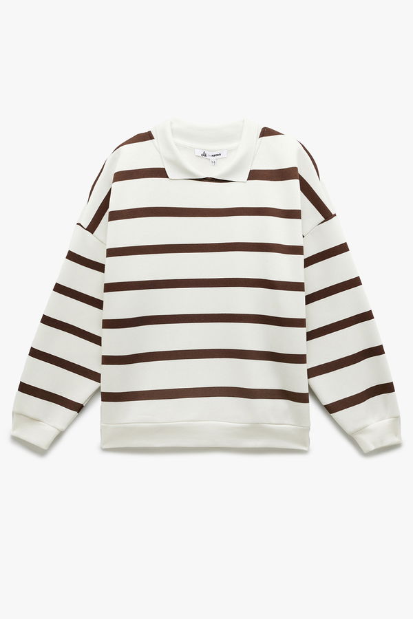 Koton Şardonlu Kadın Oversize Sweatshirt EKRU Koton Şardonlu Kadın Oversize Sweatshirt EKRU