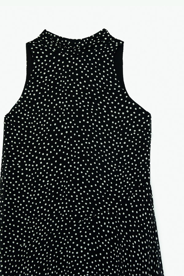 Koton Şifon Kolsuz Kloş Puantiyeli Uzun Halter Yaka Elbise SİYAH