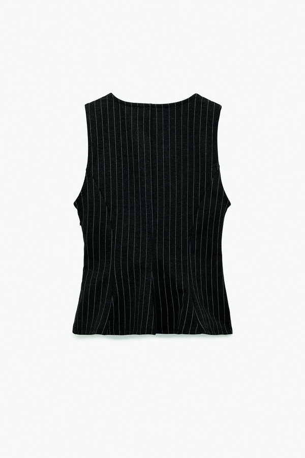 Koton Slim Fit Kolsuz Bisiklet Yaka Çizgili Peplum Bluz ANTRASİT