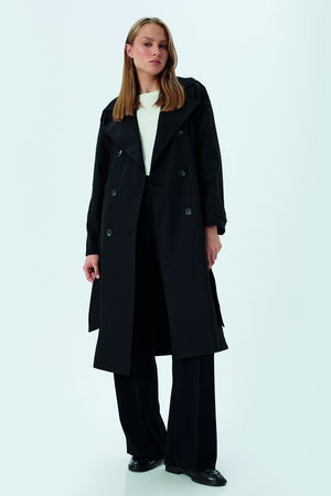 Koton Kruvaze Düğmeli Kuşak Detaylı Cepli Uzun Oversize Trençkot SİYAH Koton Kruvaze Düğmeli Kuşak Detaylı Cepli Uzun Oversize Trençkot SİYAH