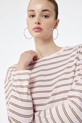 Koton Uzun Kollu Bisiklet Yaka Çizgili T-shirt PEMBE