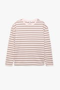 Koton Uzun Kollu Bisiklet Yaka Çizgili T-shirt PEMBE