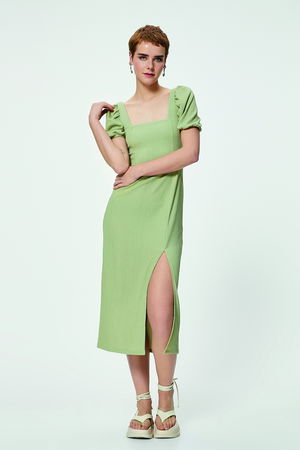 Koton Yırtmaç Detaylı Balon Kol Elbise YEŞİL Koton Yırtmaç Detaylı Balon Kol Elbise YEŞİL