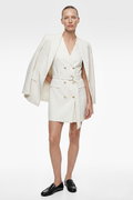 Koton Kruvaze Yaka Kolsuz Metal Aksesuarlı Kemerli Mini Ceket Elbise Beyaz