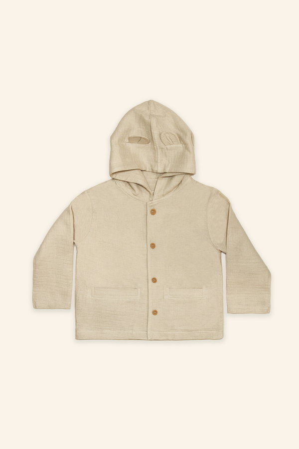 Kulaklı Organik Pamuk Müslin Hırka BEJ