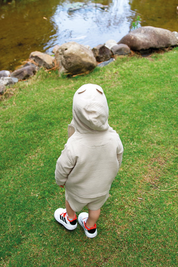 Kulaklı Organik Pamuk Müslin Hırka BEJ