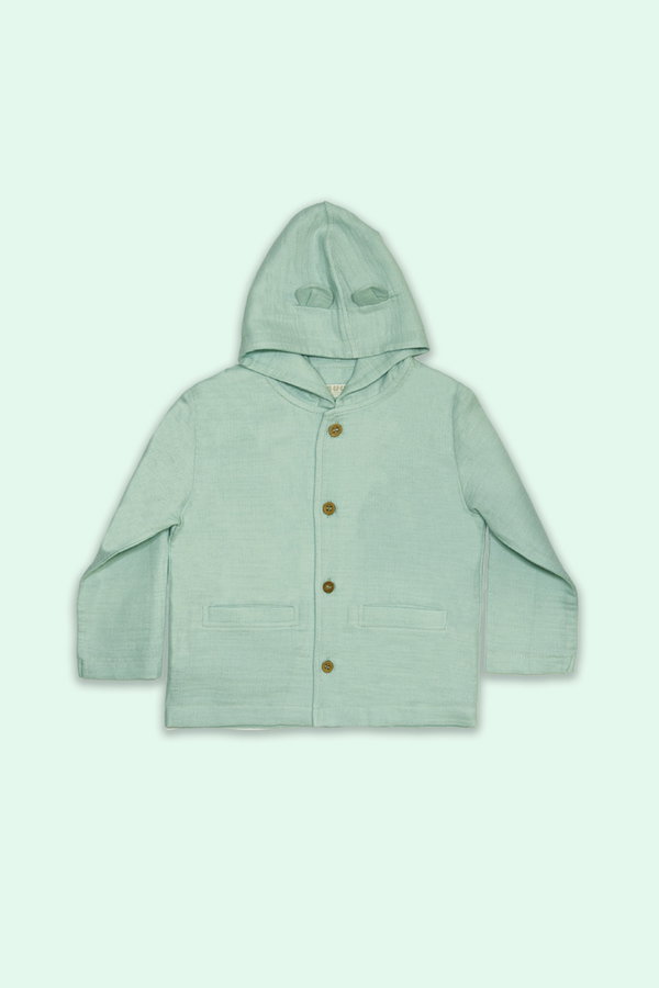 Kulaklı Organik Pamuk Müslin Hırka MINT