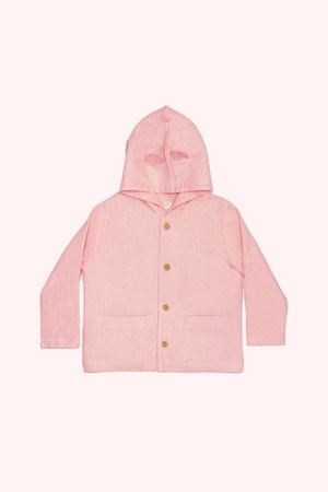 Kulaklı Organik Pamuk Müslin Hırka PEMBE