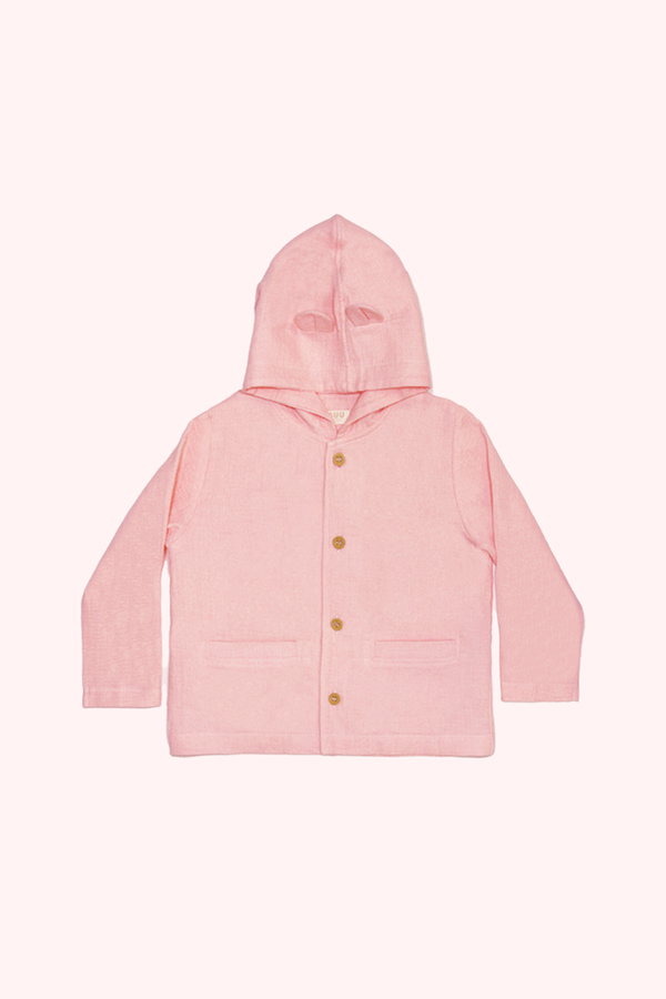 Kulaklı Organik Pamuk Müslin Hırka PEMBE