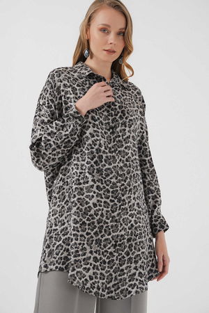 Gabria Leopar Desenli Simli Tunik GRI Gabria Leopar Desenli Simli Tunik GRI