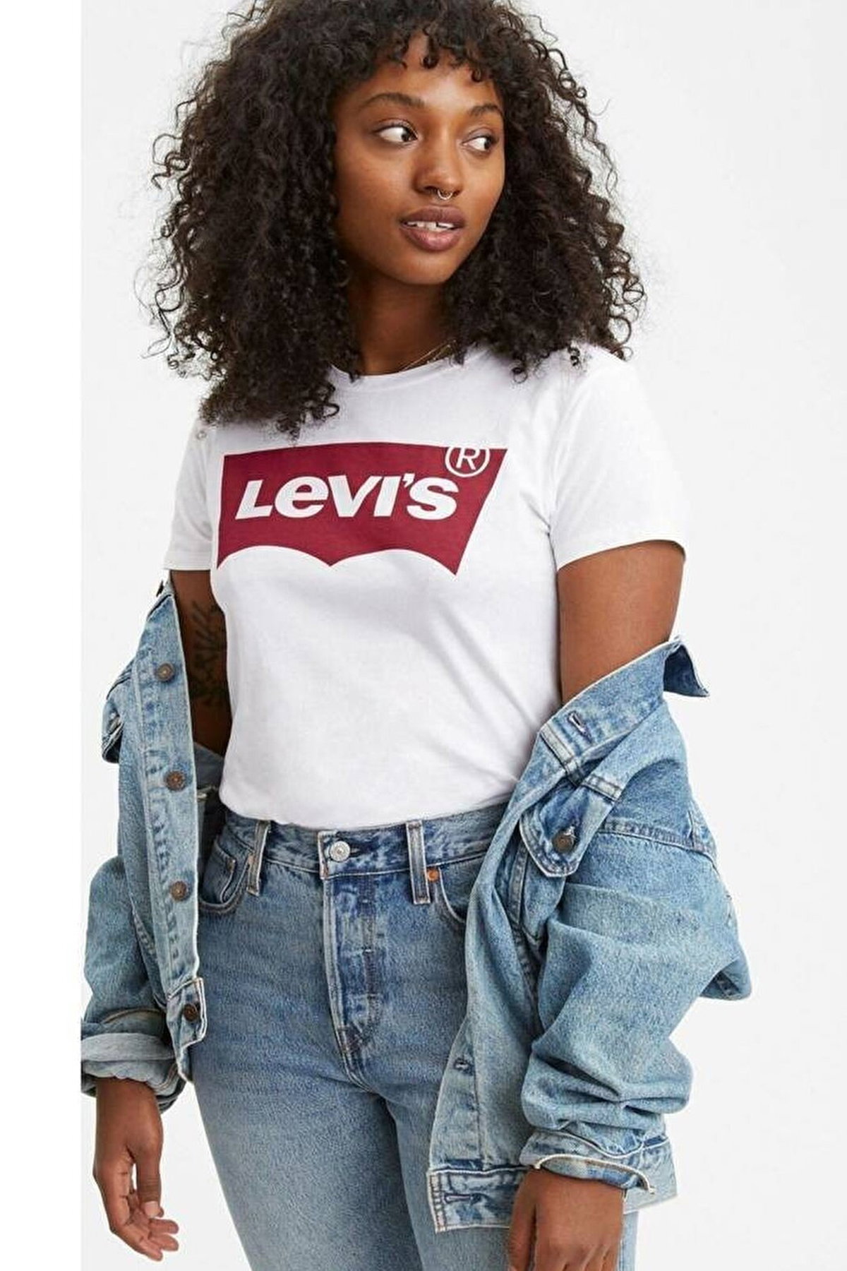 Levis Kadın Bisiklet Yaka T-shirt BEYAZ