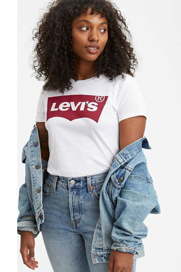 Levis Kadın Bisiklet Yaka T-shirt BEYAZ
