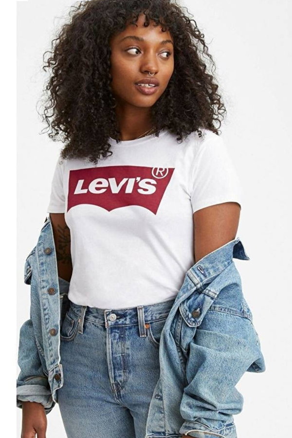 Levis Kadın Bisiklet Yaka T-shirt BEYAZ