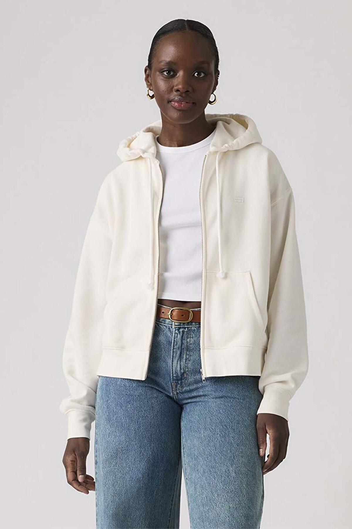 Levis Kadın Kapüşonlu Fermuarlı Sweatshirt EKRU