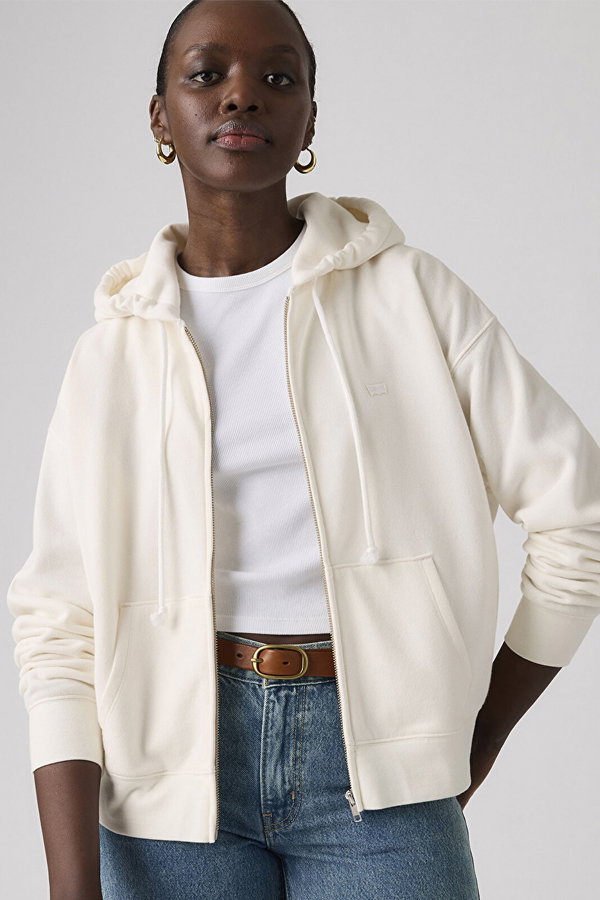 Levis Kadın Kapüşonlu Fermuarlı Sweatshirt EKRU