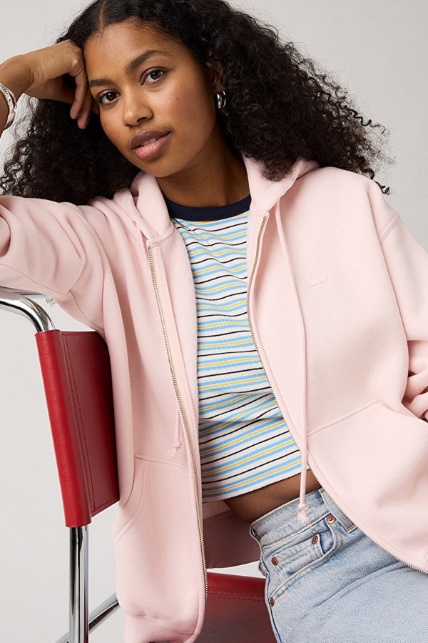 Levis Kadın Kapüşonlu Fermuarlı Sweatshirt PEMBE