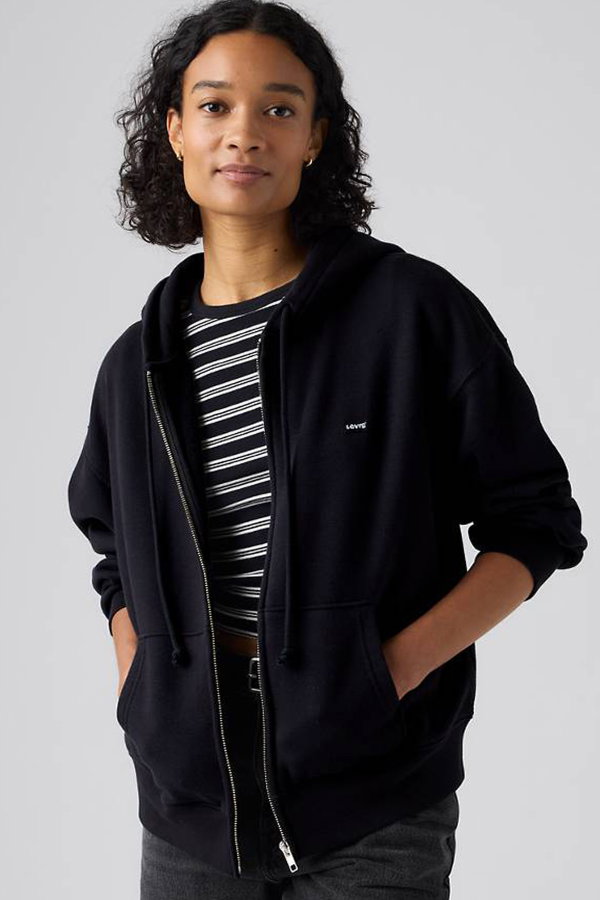 Levis Kadın Kapüşonlu Fermuarlı Sweatshirt SIYAH